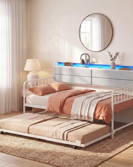 Giantex Daybed with Trundle Twin Bed Frame with LED Lights