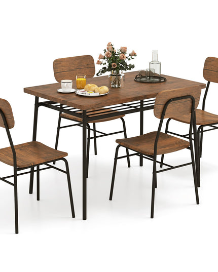 Giantex 5-Piece Dining Table Set, Kitchen Table Chairs Set with Dinner Table, Storage Rack, Metal Frame