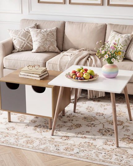 GIANTEX Nesting Coffee Table Set of 2 | Small Coffee Table & Sofa Side Tables with Metal Legs