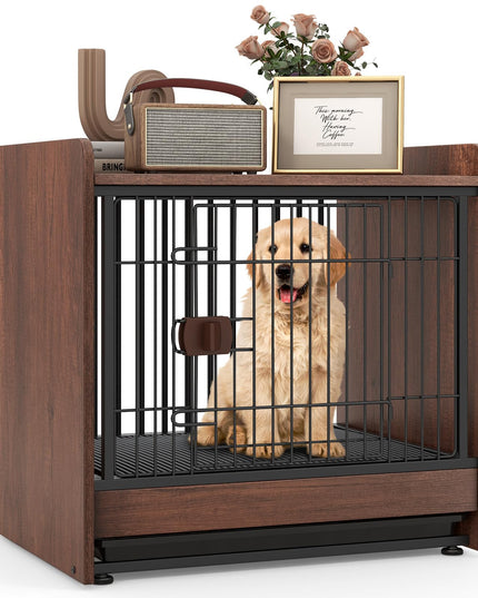 Giantex Dog Crate End Table - Wooden Dog Kennel Furniture with Removable Pull-Out Tray