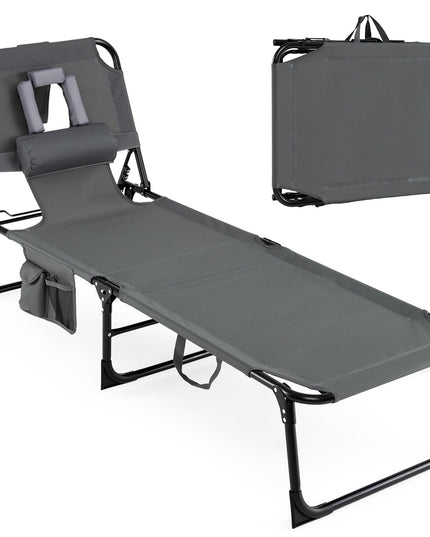 Chaise longue Giantex pliante pour la plage avec trou pour le visage, oreiller lavable, poche
