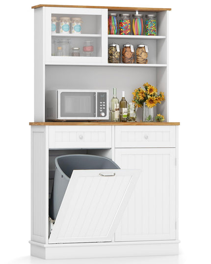 Giantex 68” Tall Kitchen Pantry, Buffet Hutch w/Tilt Out Trash Can Storage Cabinet, 2 Drawer, Shelves