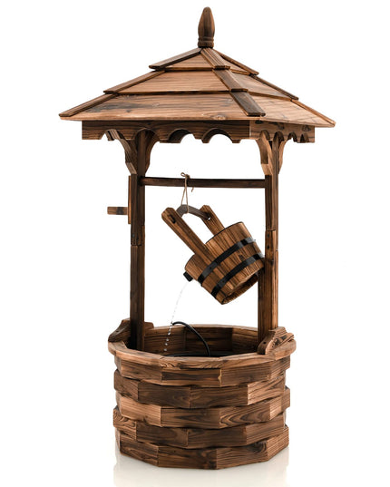 Giantex Rustic Wishing Well Fountain, Outdoor Wooden Water Fountain with Electric Pump