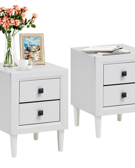 Nightstand Wooden W/Two Storage Drawers and Handles