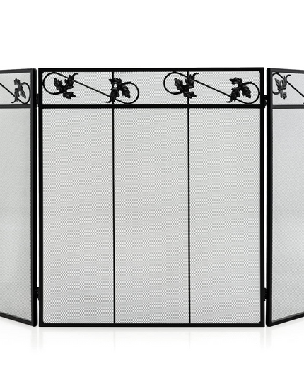 Giantex 3-Panel Fireplace Screen Black - 50 x 30 Inch Folding Antique Mesh Metal Flat Fireplace Screen