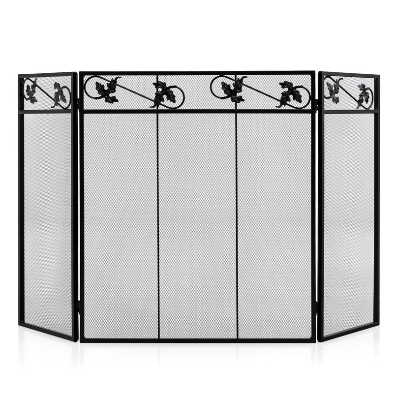 Giantex 3-Panel Fireplace Screen Black - 50 x 30 Inch Folding Antique Mesh Metal Flat Fireplace Screen