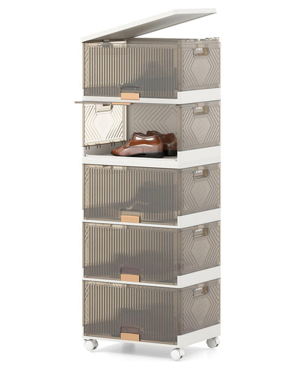 Giantex 5 Tier Stackable Storage Bins with Lids with Detachable Wheels & Flip-Up Doors
