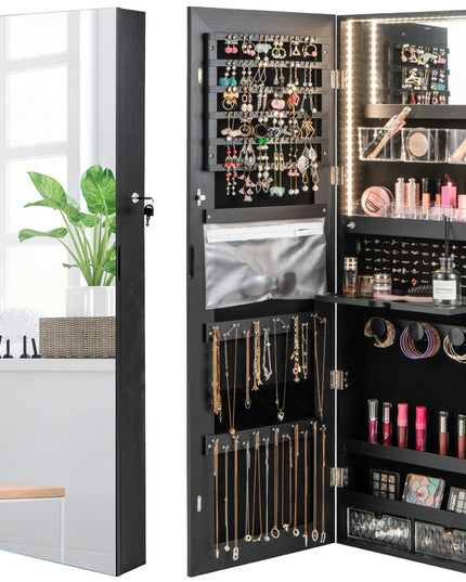 CHARMAID Wall/Door Mounted Jewelry Armoire with 3-Color LED Lights, 47.2"H Full Length Mirror