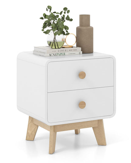 Giantex Night Stand with 2 Drawers, Mid Century Modern Bedside Table with Cute Round Knobs