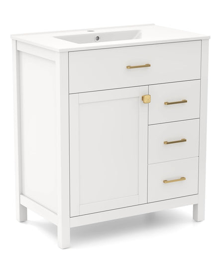 Giantex 30” Bathroom Vanity with Sink, Ceramic Basin Combo with 2 Drawers, 1 Door, 1 Flip-Out Drawer