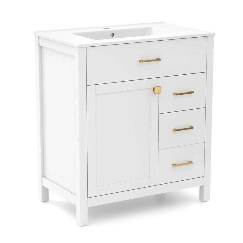 Giantex 30” Bathroom Vanity with Sink, Ceramic Basin Combo with 2 Drawers, 1 Door, 1 Flip-Out Drawer