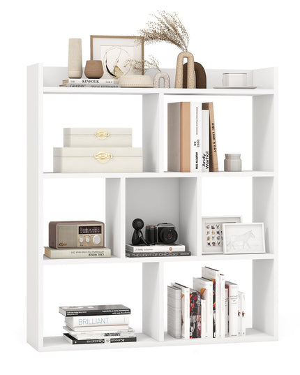 Giantex 7 Cube Bookshelf, Free-standing Wooden Bookcase, 4 Tier Home Display Shelf, Horizontal Storage Unit w/Anti-Toppling Devices