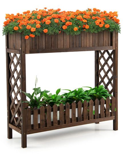 Giantex Planter Raised Bed, Elevated Potted Plant Rack(Brown)