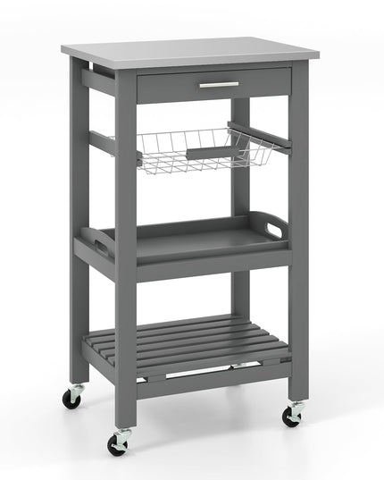 Giantex Kitchen Island Cart Rolling Kitchen Trolley with Stainless Steel Tabletop