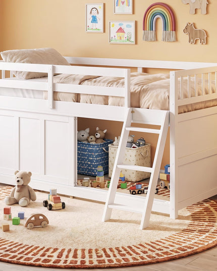 GIANTEX Wooden Low Loft Bed Twin Size with Spacious Under-Bed Play Space