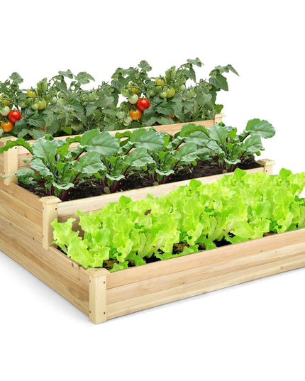 Giantex 3 Tier Raised Garden Bed, Wood Planter Box 48 x 48 x 22 Inch Vegetable Flower Herb Fruit Growing Bed Kit