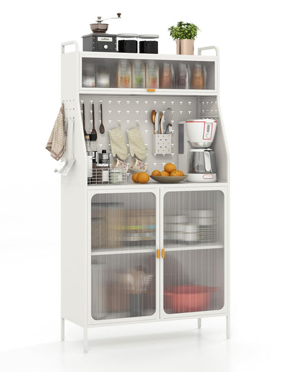 Giantex Pantry Organizers and Storage, 63.5" H Kitchen Buffet Cabinet with Hutch, Pegboard