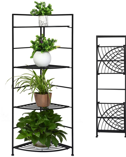 Giantex Folding Metal Plant Rack, 4 Tiers Corner Shelf Plant Stand
