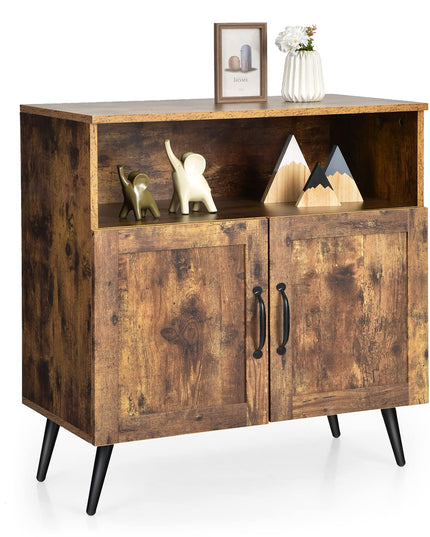 Giantex Mid-Century Storage Cabinet, Wooden Floor Cabinet with 2 Doors, Rustic Brown