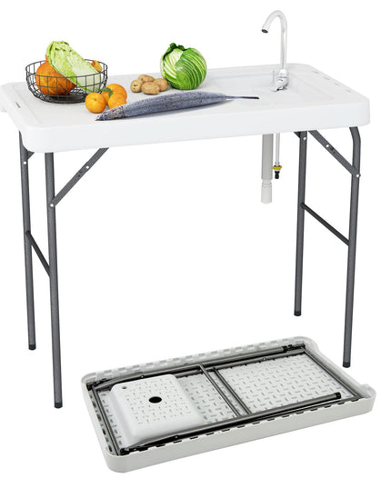 Giantex Portable Fish Cleaning Table Folding 42.5" Camping Table with Sink