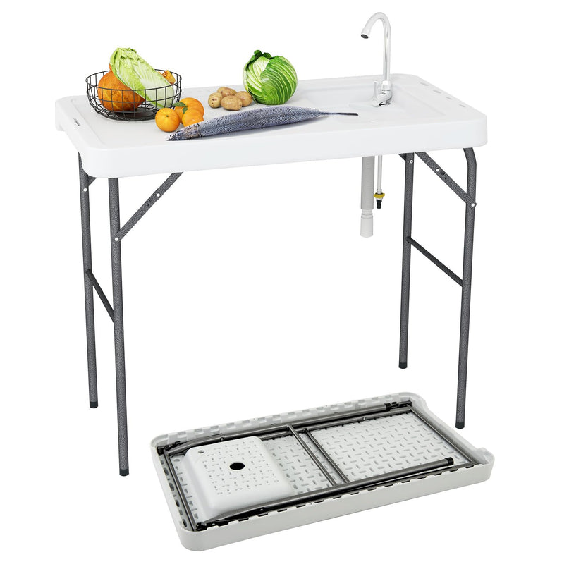 Giantex Portable Fish Cleaning Table Folding 42.5" Camping Table with Sink