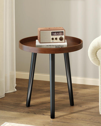 Giantex Round End Table with Wooden Tray & Bamboo Legs