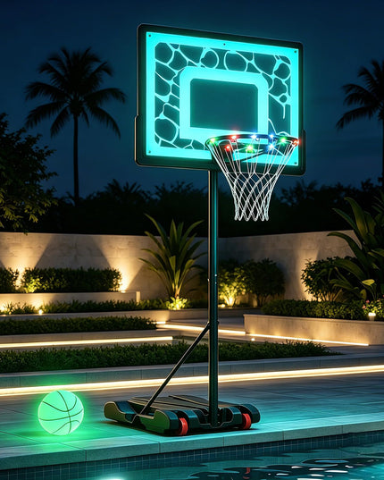 Giantex Pool Basketball Hoop Poolside with LED Solar Lights
