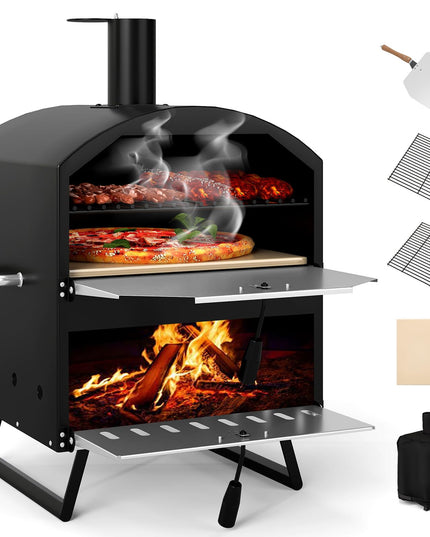 Giantex Wood Fired Outdoor Pizza Oven with 16-Inch Pizza Stone