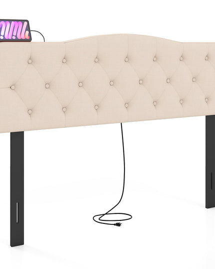 Giantex Headboard with Charging Station Queen/Full Size（Curved Diamond Tufting with Charging）