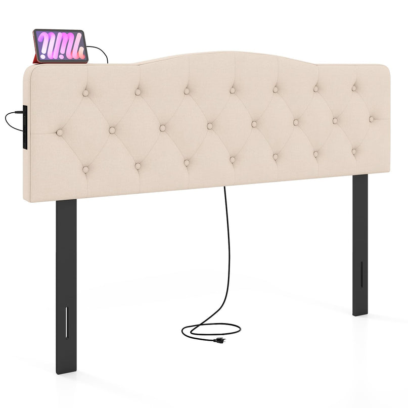 Tête de lit Giantex avec station de charge Grand lit/lit double (capitonnage en losanges incurvés avec chargement)