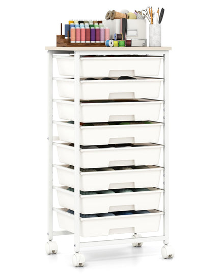 Giantex 8 Drawers Rolling Cart with Wheels Wood Top Sturdy Frame