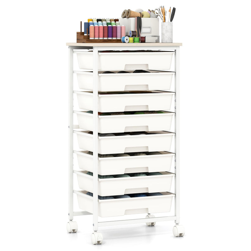 Giantex 8 Drawers Rolling Cart with Wheels Wood Top Sturdy Frame