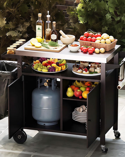 Giantex Outdoor Grill Cart with Stainless Steel Tabletop & Storage Cabinet