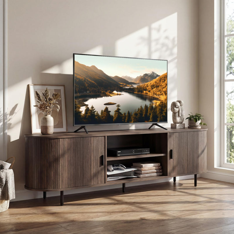 Meuble TV cannelé Giantex pour téléviseurs de 80 pouces pour le salon