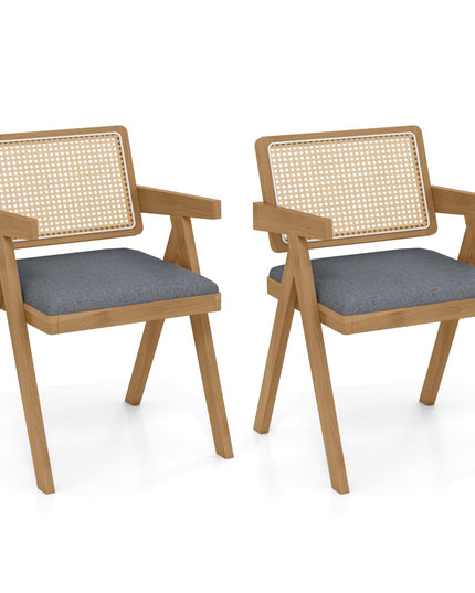Giantex Rattan Dining Chairs, Leathaire Kitchen Chairs w/Armrests & Padded Cushion