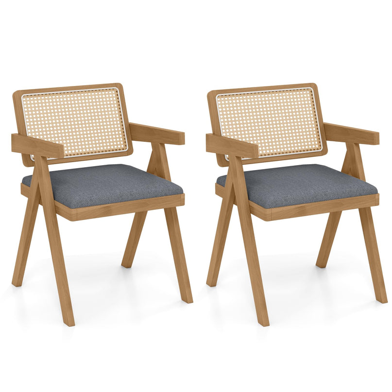 Giantex Rattan Dining Chairs, Leathaire Kitchen Chairs w/Armrests & Padded Cushion