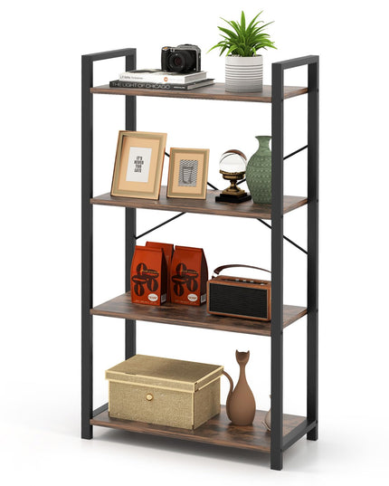Giantex 4-Tier Bookshelf, Industrial Bookcase with Open Shelves, Metal Frame, 2 Anti-Toppling Kits