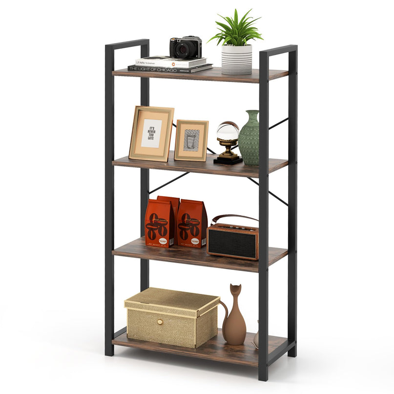 Giantex 4-Tier Bookshelf, Industrial Bookcase with Open Shelves, Metal Frame, 2 Anti-Toppling Kits