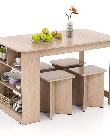 Giantex Kitchen Table Set for 4 with Side Storage Shelf