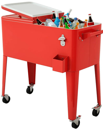 80 Quart Cooler Cart Outdoor Cooler Cart ,Portable Cooler with Casters,Red Metal