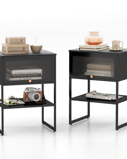 Giantex Black Nightstand, Modern End Table with Flip up Door