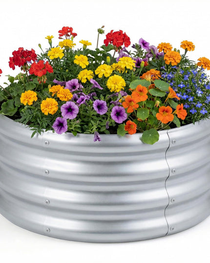 Giantex 2 x 2 x 1 FT Round Outdoor Galvanized Raised Garden Bed with Open-Ended Base (1/2)