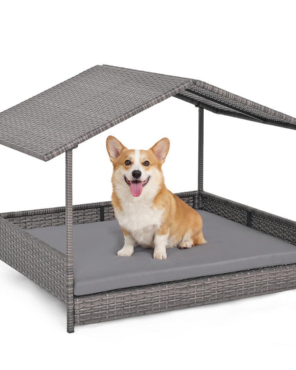Giantex Outdoor Wicker Dog House with Washable Cushion