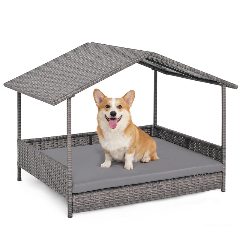 Giantex Outdoor Wicker Dog House with Washable Cushion