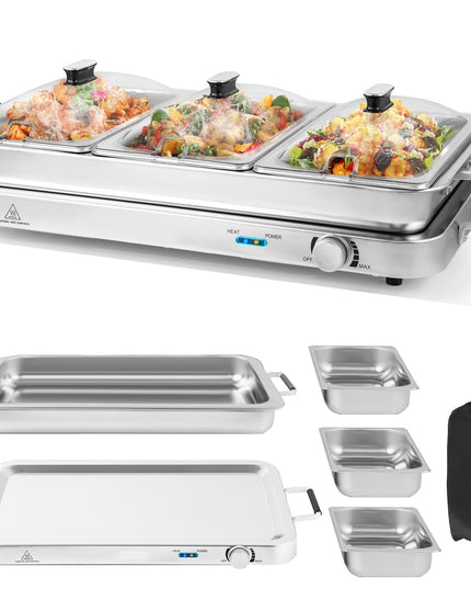Giantex Buffet Server & Electric Food Warmer, 2-in-1 Food Warming Tray, Adjustable Temperature