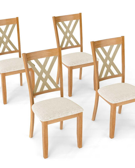Giantex Wooden Dining Chairs Set of 2/4 Linen Fabric Upholstered Kitchen Chair