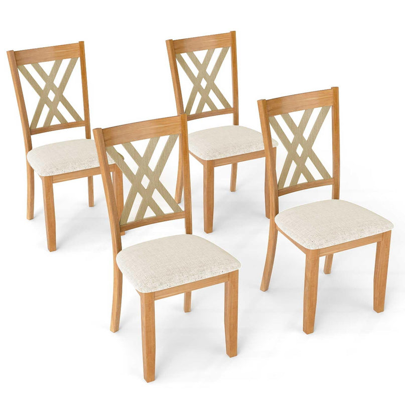 Giantex Wooden Dining Chairs Set of 2/4 Linen Fabric Upholstered Kitchen Chair