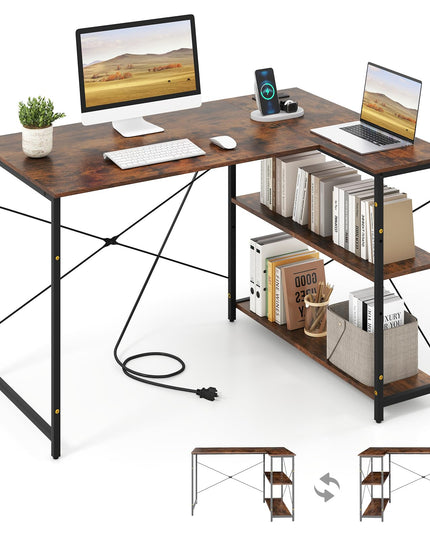 Giantex 47 Inch Reversible Computer Desk with Adjustable Storage Shelves & Metal Frame