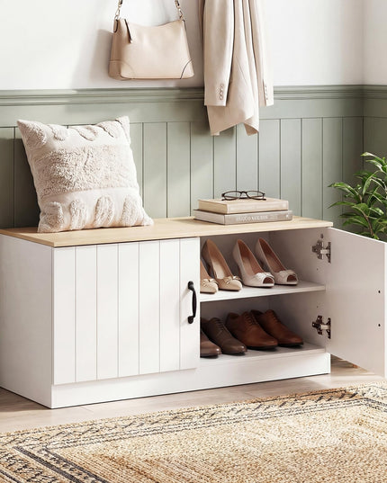 Giantex 2-Door Shoe Storage Bench with Storage & Adjustable Shelves 300 lbs Max Load