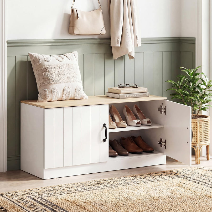 Banc de rangement pour chaussures Giantex 2 portes avec rangement et étagères réglables Charge maximale de 136 kg